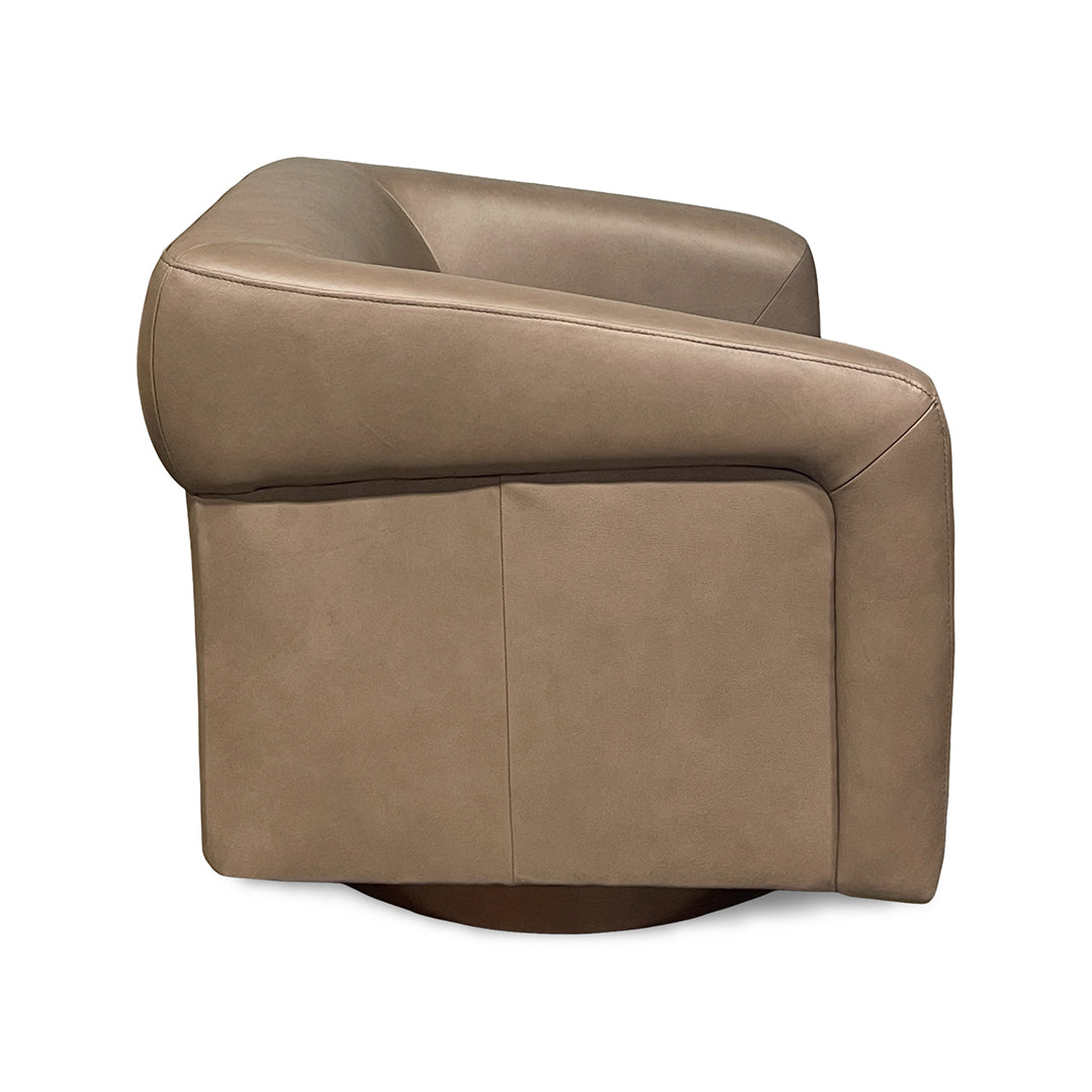 Jasmine Leather Barrel Swivel Chair from Kuka Home in Brown with Swivel - Leather detail