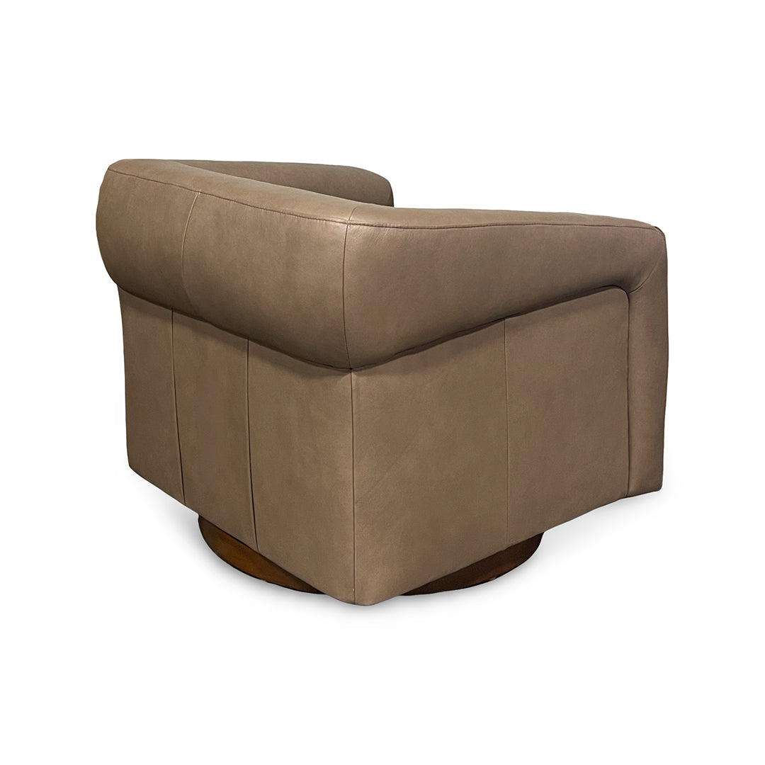 Jasmine Leather Barrel Swivel Chair from Kuka Home in Brown with Swivel - Leather detail