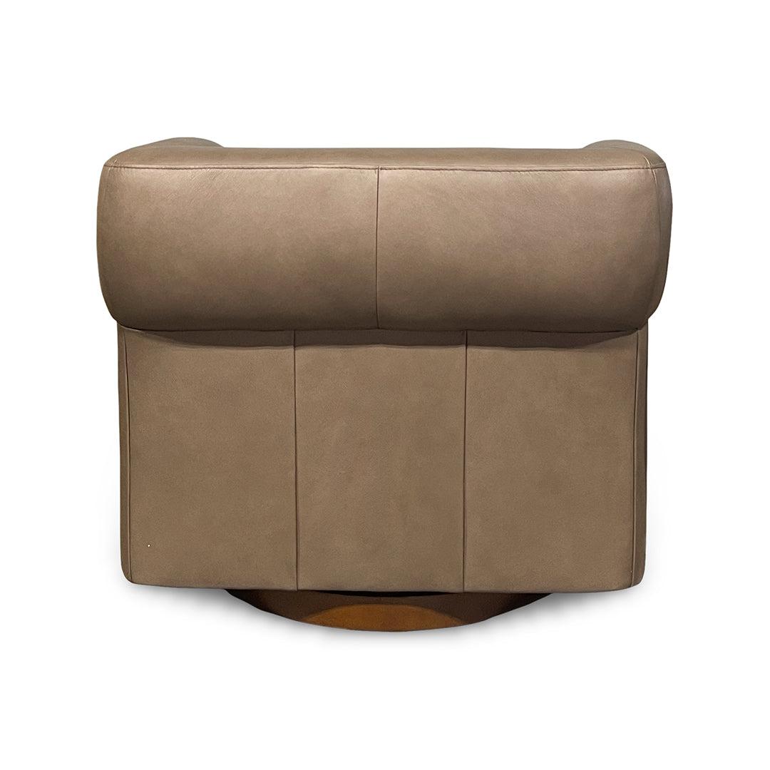 Jasmine Leather Barrel Swivel Chair from Kuka Home in Brown - Leather detail