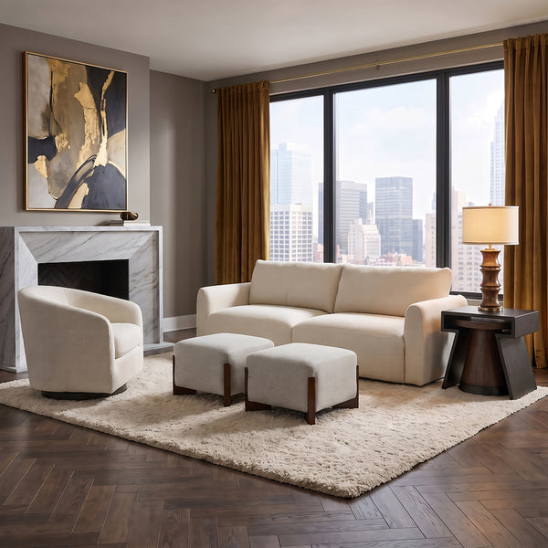 Jasmine Barrel Swivel Chair from Kuka Home in Beige Polyester - Lifestyle view