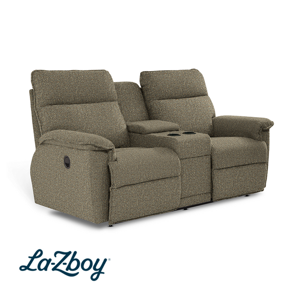 Jay Reclining Loveseat with Console from La-Z-Boy Incorporated in Brown with Cup Holders, Manual Recline, Made in USA