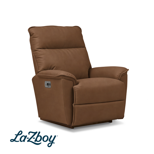 Jay Leather Power Rocker Recliner from La-Z-Boy Incorporated in Brown with Power Headrest, Power Recline, Made in USA - Reclined position