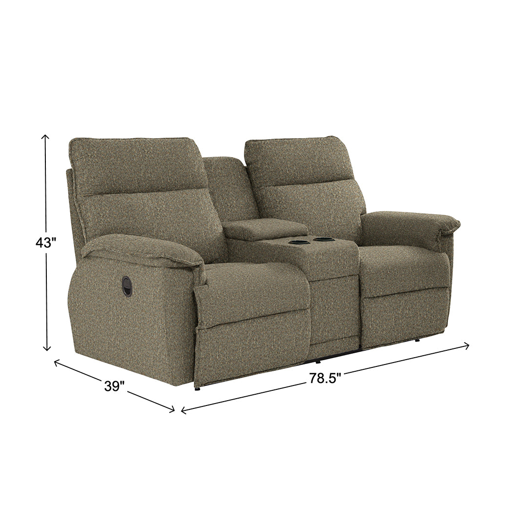 Jay Reclining Loveseat with Console from La-Z-Boy Incorporated in Brown with Cup Holders, Manual Recline, Made in USA - Reclined position