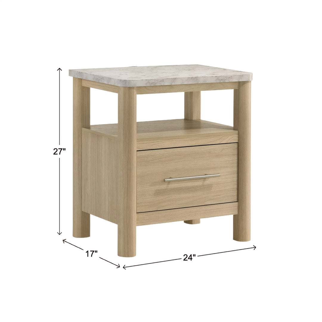 Jonas Nightstand from Elements International in Beige Faux Marble with USB Port - Beige finish