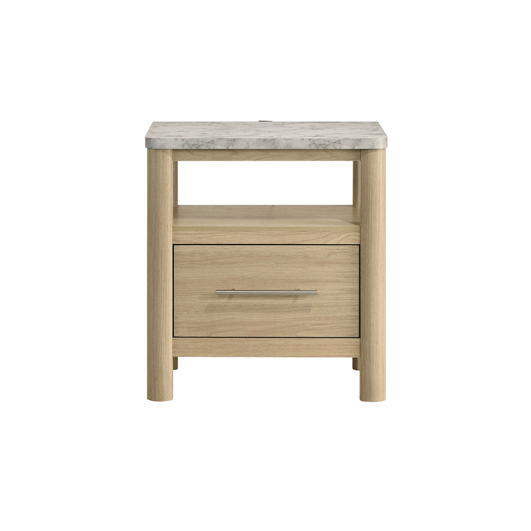 Jonas Nightstand from Elements International in Beige Faux Marble with USB Port - Front view