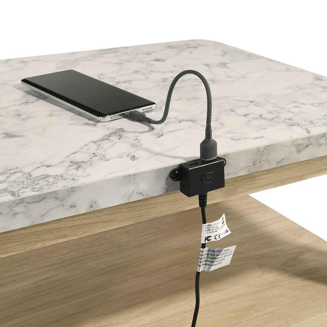 Jonas Nightstand from Elements International in Beige Faux Marble with USB Port - USB port feature