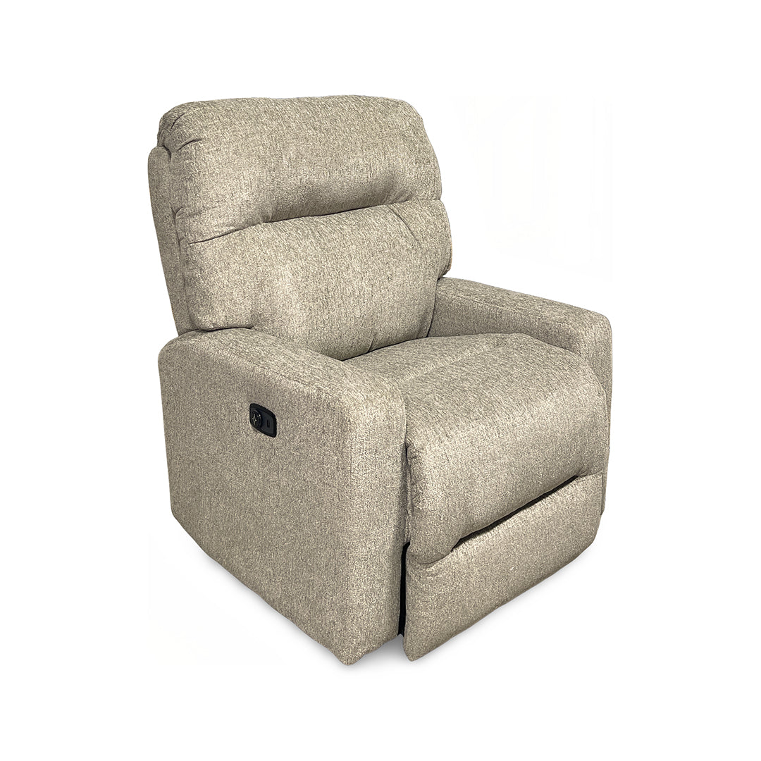 Kenley Space Saver Power Recliner from Best Home Furnishings in Beige Performance Fabric with Power Headrest, Made in USA - Reclined position
