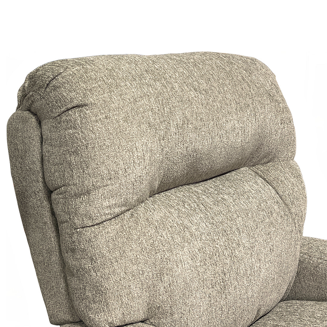 Kenley Space Saver Power Recliner from Best Home Furnishings in Beige Performance Fabric with Power Headrest, Made in USA - Reclined position