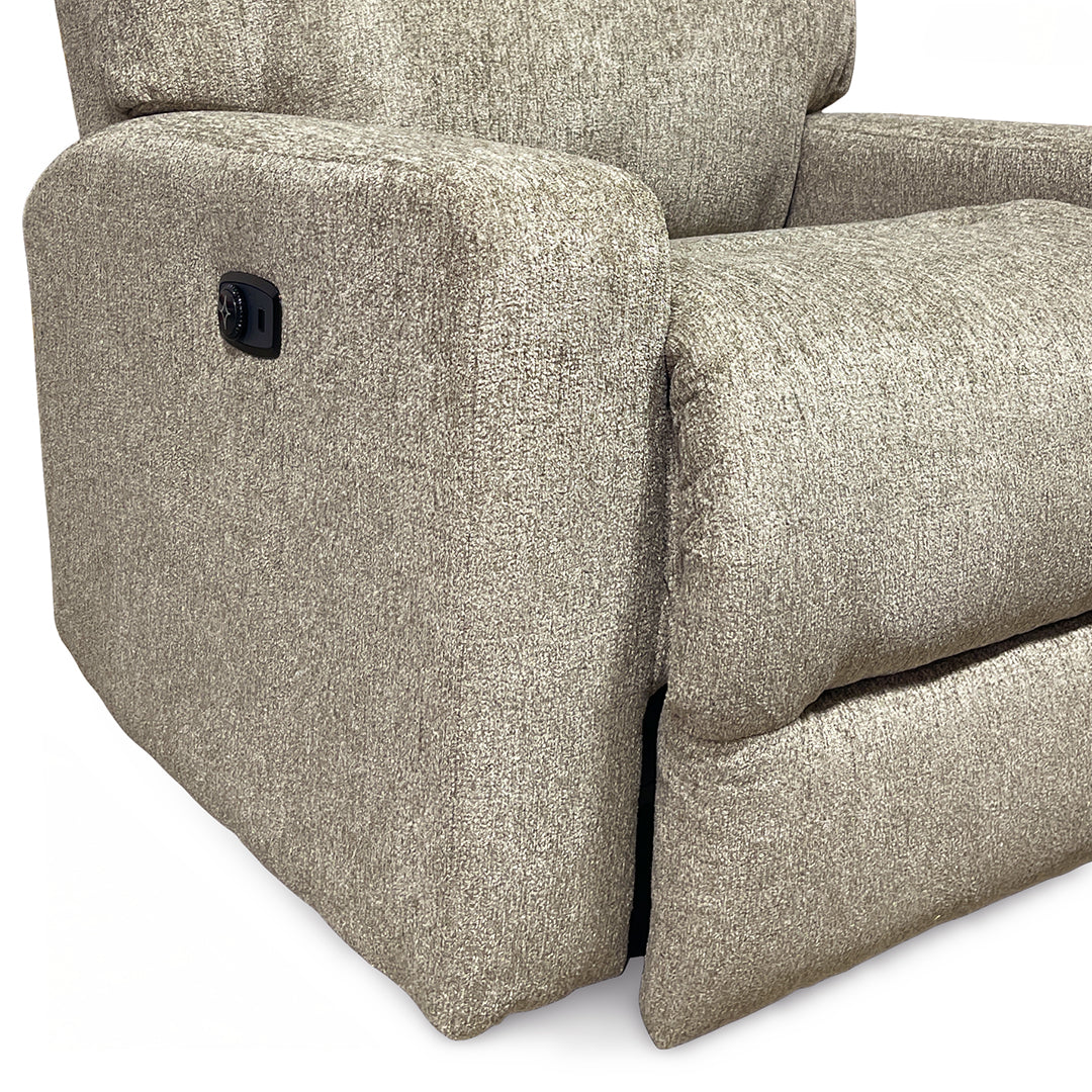 Kenley Space Saver Power Recliner from Best Home Furnishings in Beige Performance Fabric, Made in USA - Reclined position