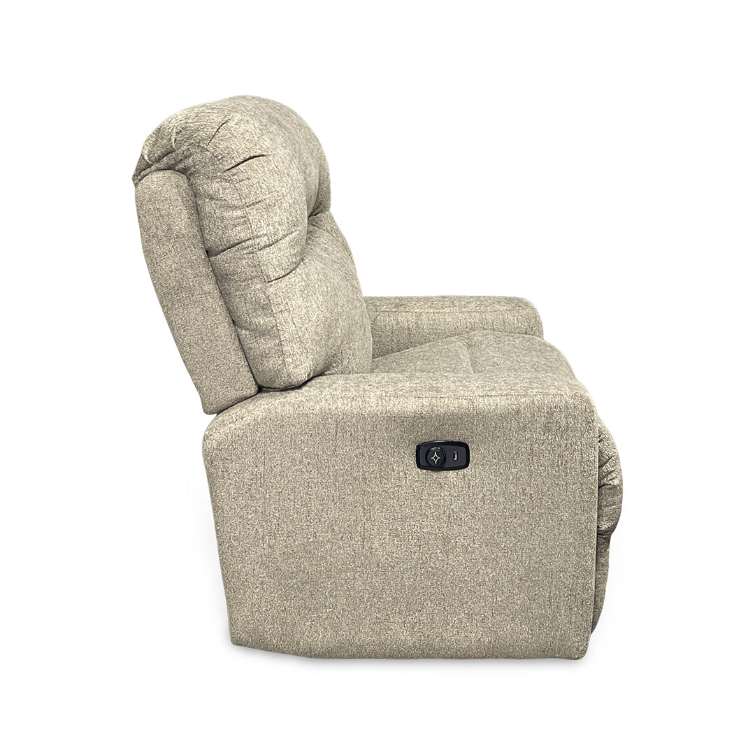 Kenley Space Saver Power Recliner from Best Home Furnishings in Beige Performance Fabric with Power Headrest, Made in USA - Reclined position