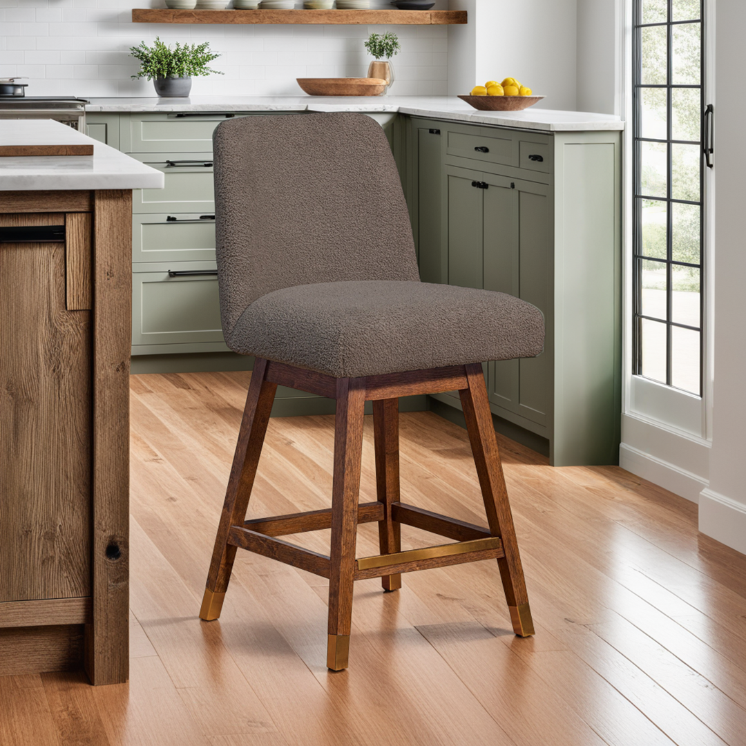 Amelia Upholstered Swivel Stool - Brown