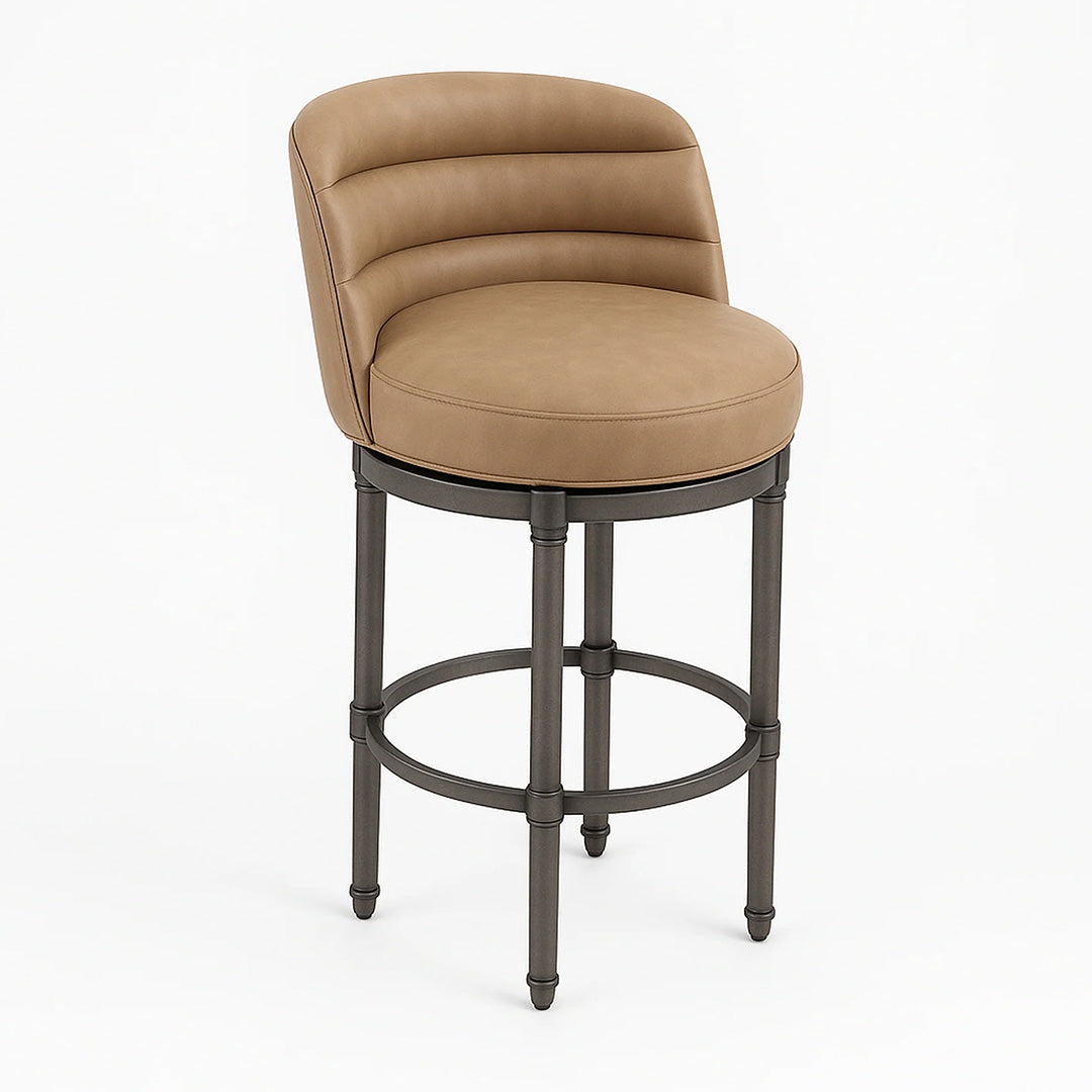 Tan bar stool with metal legs on a white background