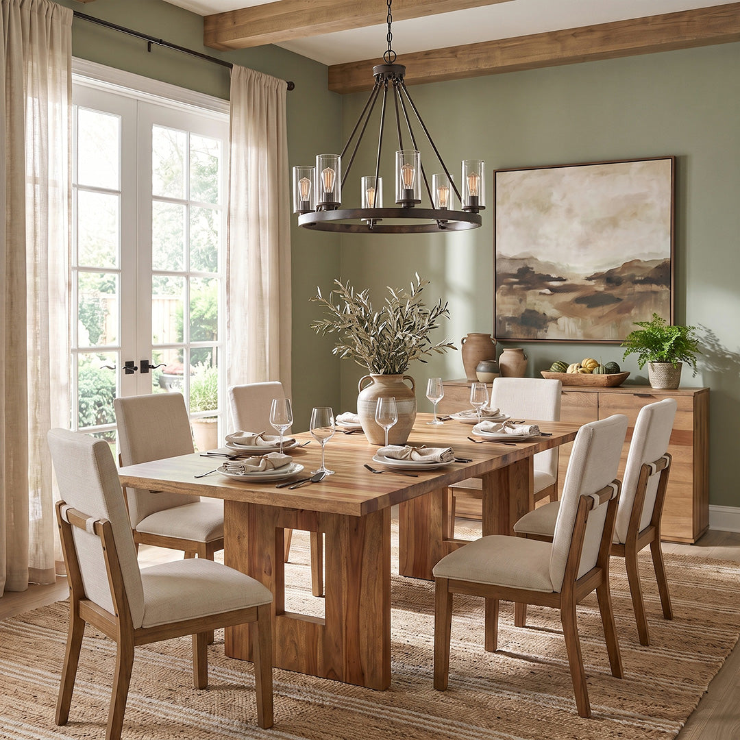 La Jolla upholstered side chair with dining table, styled room setting