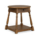 A rustic wooden end table with a single drawer, turned legs, and a lower shelf