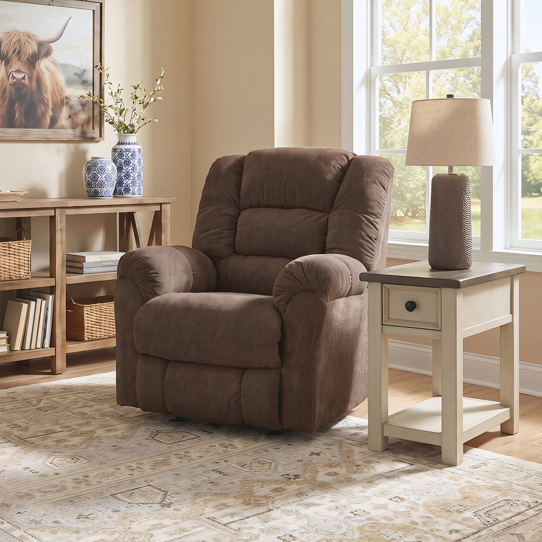 Langford Rocker Recliner from Home Stretch in Polyester, Made in USA - Reclined position