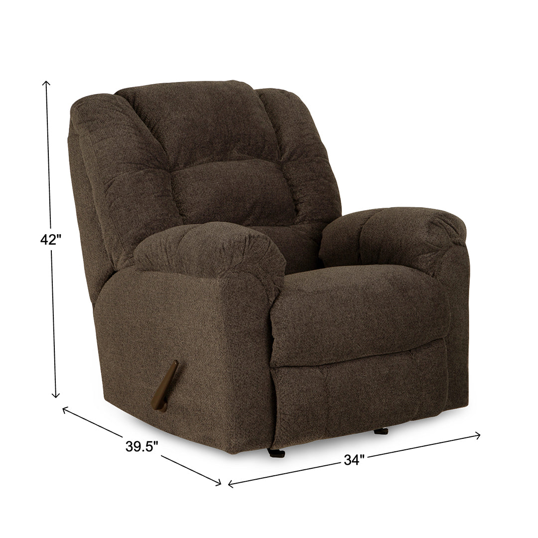 Langford Rocker Recliner from Home Stretch in Polyester with Manual Recline, Made in USA - Reclined position