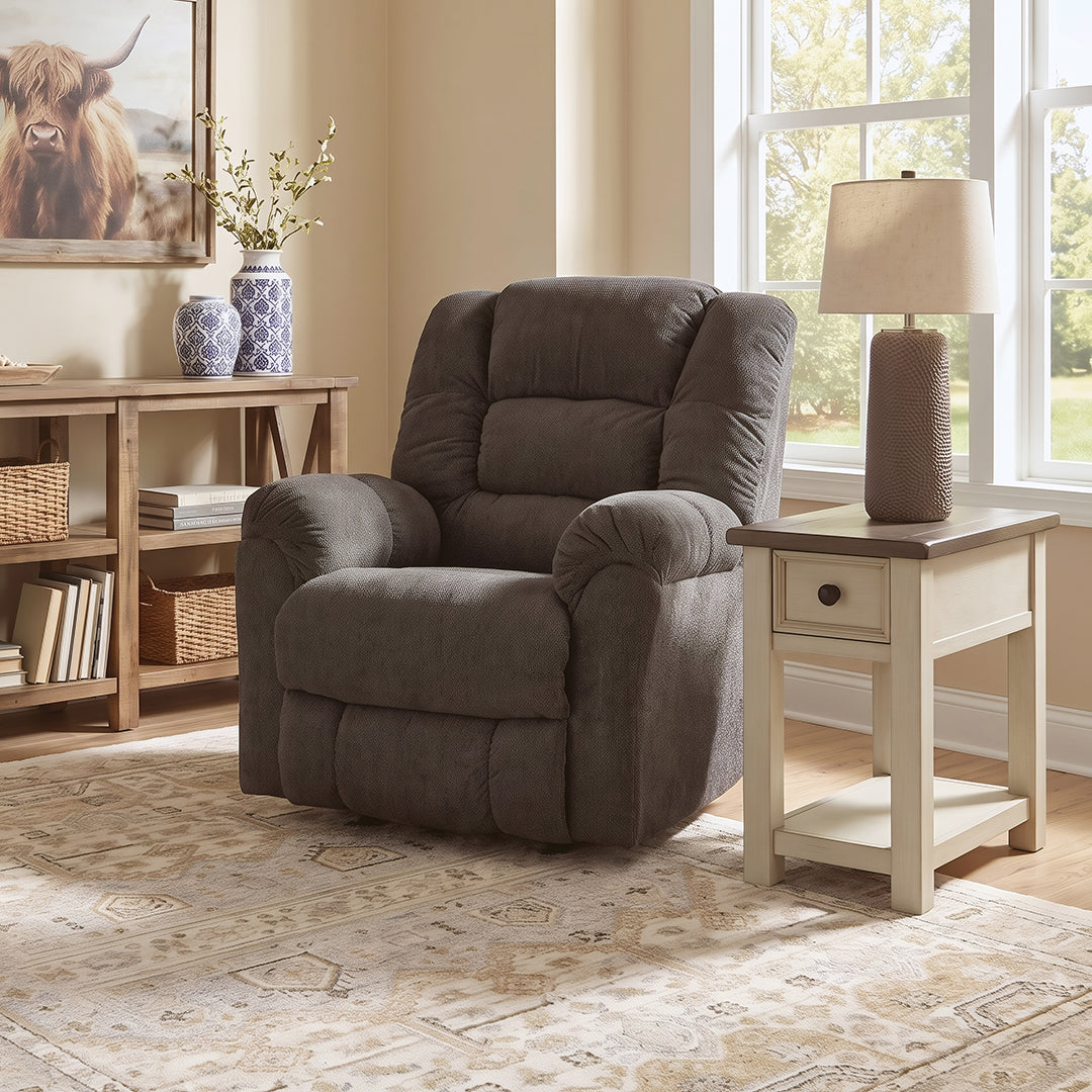 Langford Rocker Recliner from Home Stretch in Polyester, Made in USA - Reclined position