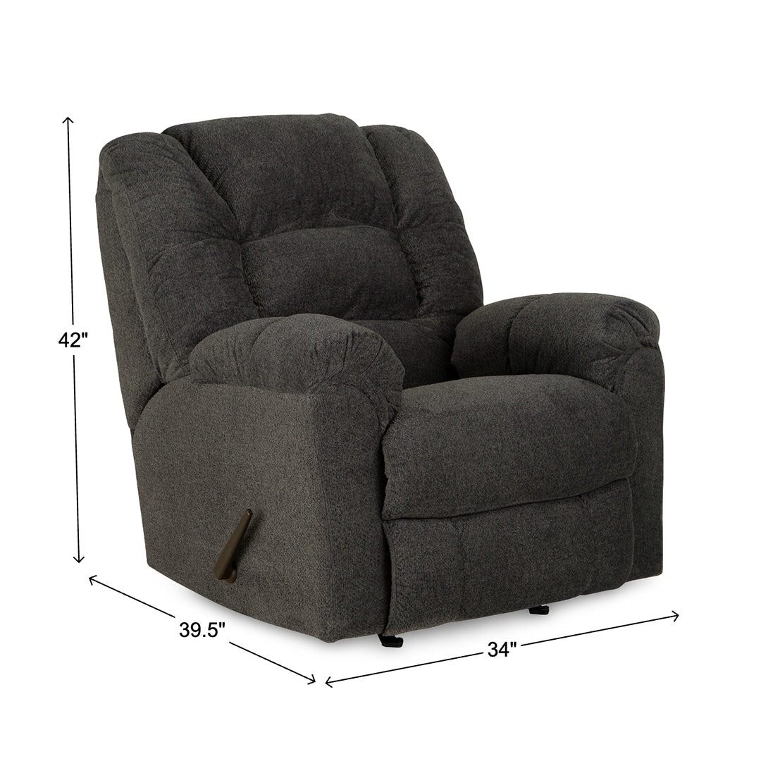 Langford Rocker Recliner from Home Stretch in Polyester with Manual Recline, Made in USA - Reclined position
