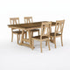 A rustic 5-piece dining set featuring a rectangular wooden table and four matching chairs with a natural wood finish, shown on a seamless white background.