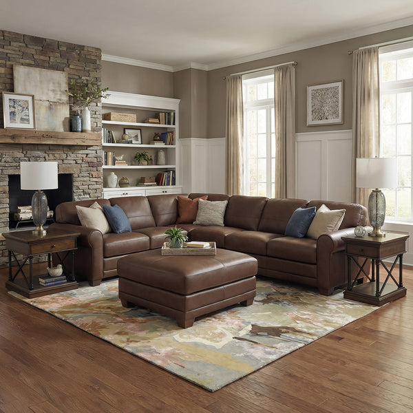 Livorno Leather Sectional II with Ottoman
