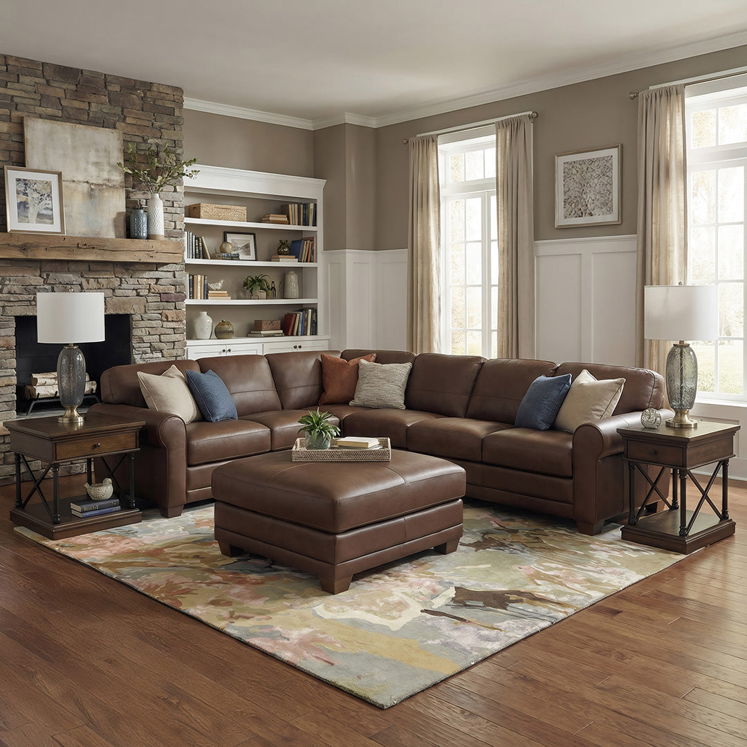 Livorno Leather Sectional II with Ottoman