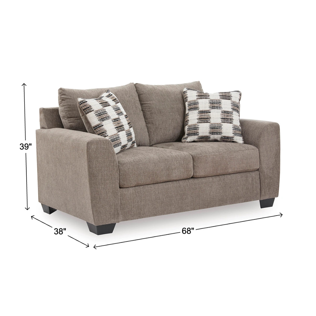 Loreo Loveseat from Signature Design by Ashley in Chenille with Accent Pillows, Reversible Cushions - Beige finish