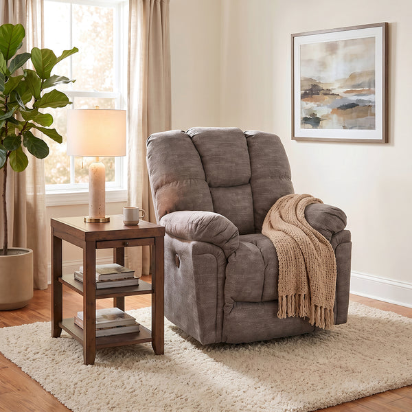 Lucas Power Rocker Recliner from Best Home Furnishings in Gray Polyester, Made in USA - Reclined position