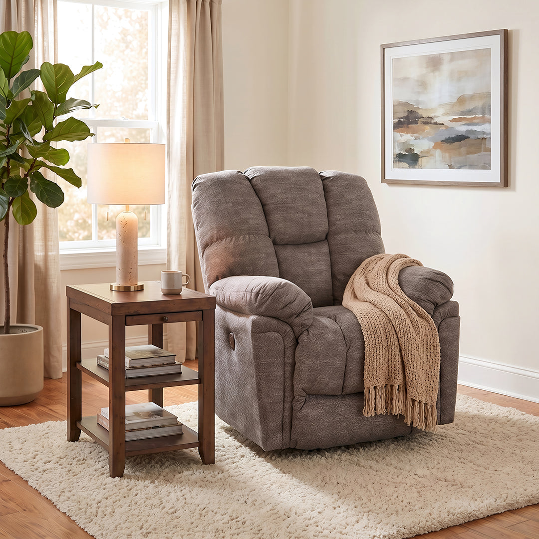 Lucas Power Rocker Recliner from Best Home Furnishings in Gray Polyester, Made in USA - Reclined position