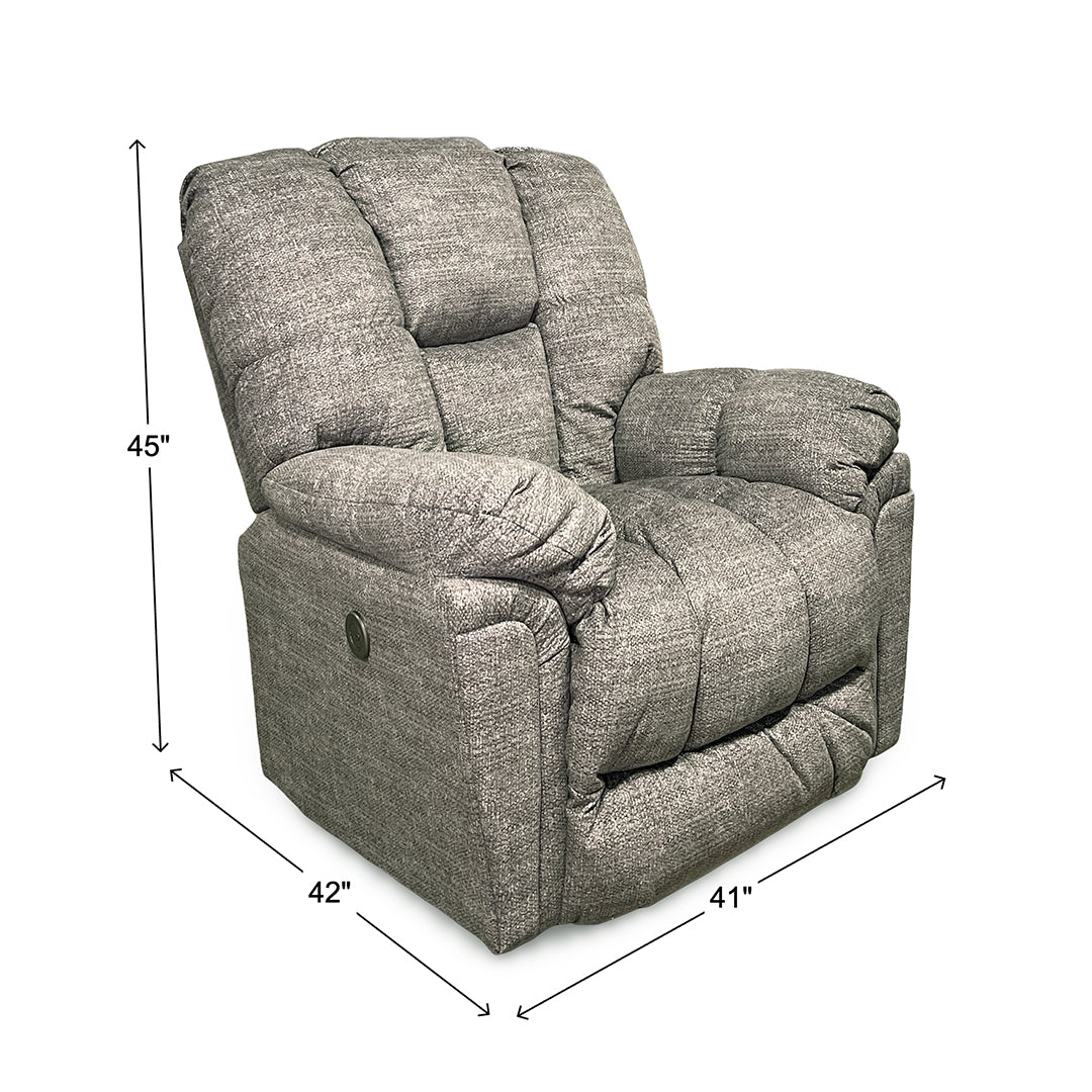 Lucas Power Rocker Recliner from Best Home Furnishings in Gray Polyester with Power Recline, Power Recline, Made in USA - Reclined position