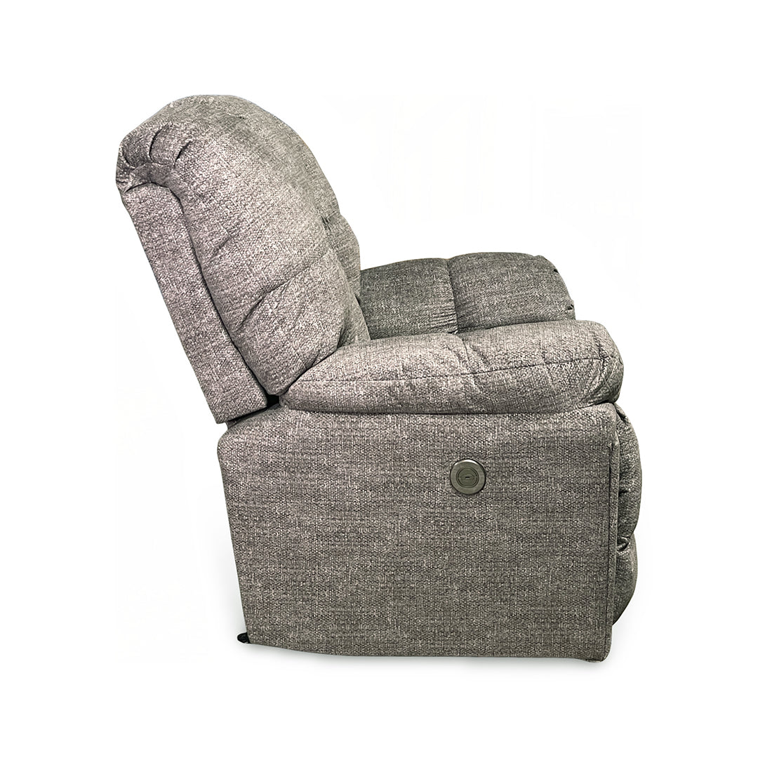 Lucas Power Rocker Recliner from Best Home Furnishings in Gray Polyester with Power Recline, Power Recline, Made in USA - Reclined position