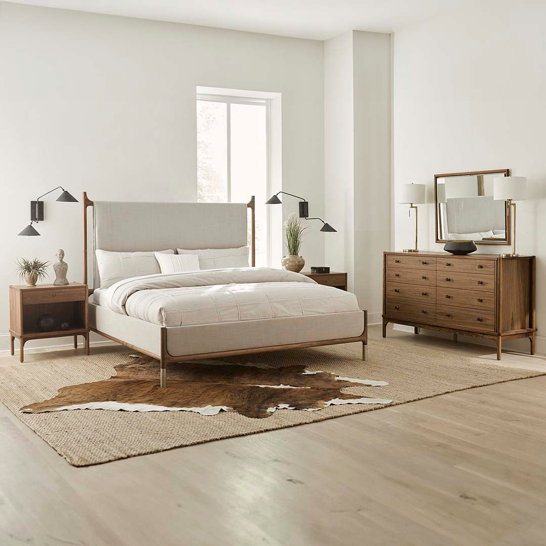 Walnut Grove Upholstered Bed from L and J.G. Stickley Inc in King Brown Solid Wood - Room setting