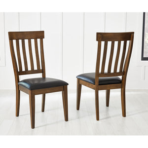 Mariposa Dining Chair. Slat Backs with padded seats finished in rustic whiskey