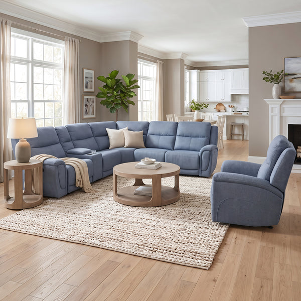Merritt Power Reclining Sectional (6-Piece) from Kuka Home in Blue Fabric - Fabric detail