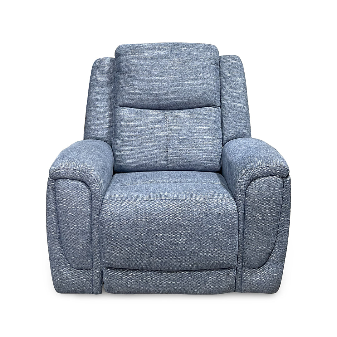 Merritt Power Recliner from Kuka Home in Blue Fabric with Power Headrest, USB Port - Reclined position