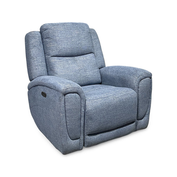 Merritt Power Recliner from Kuka Home in Blue Fabric with Power Headrest, USB Port - Reclined position