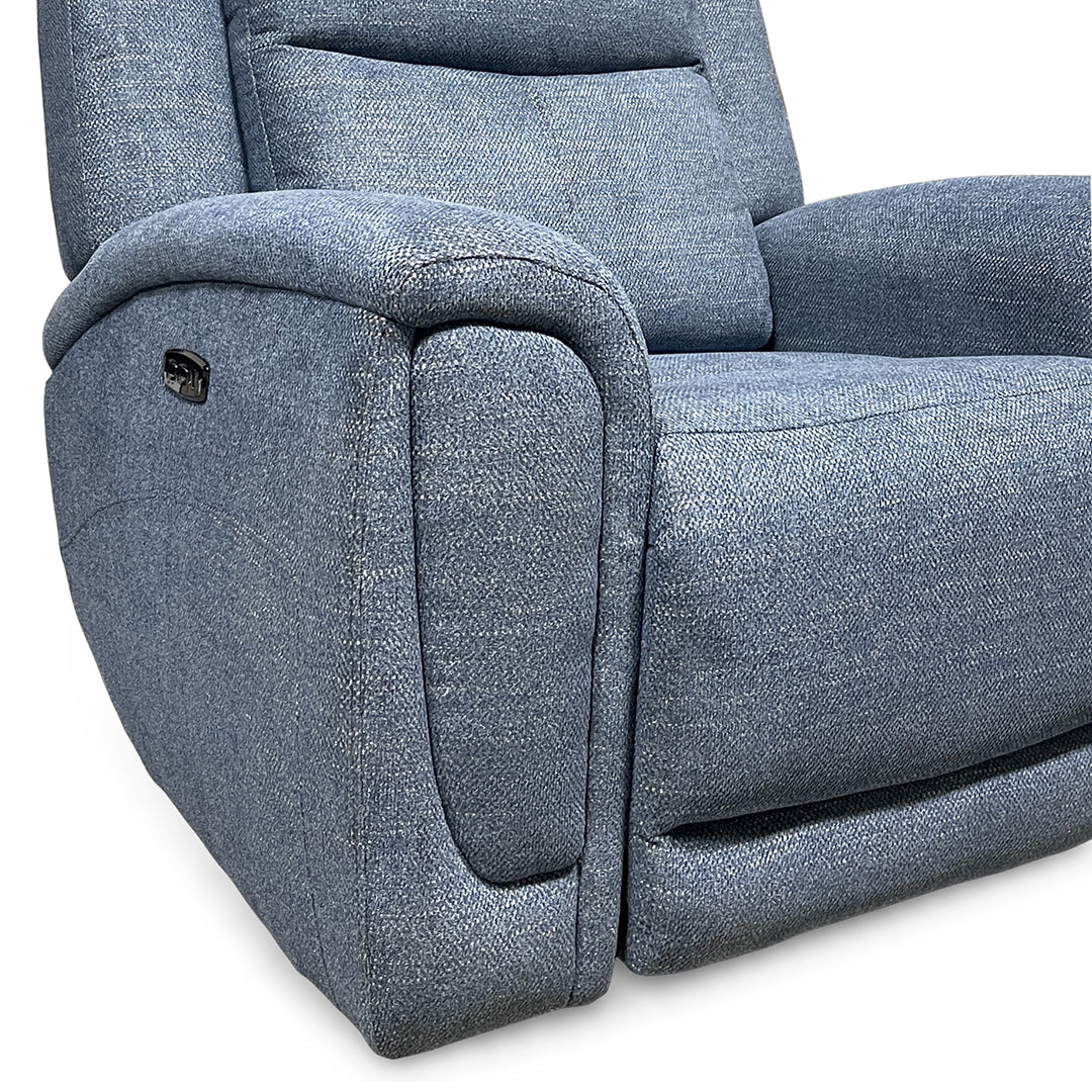 Merritt Power Recliner from Kuka Home in Blue Fabric with Power Headrest, USB Port - Reclined position