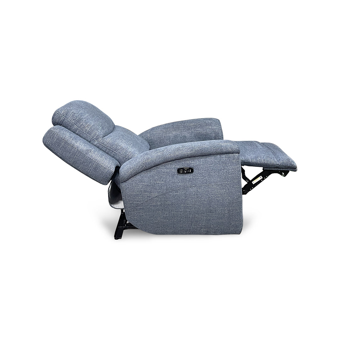 Merritt Power Recliner from Kuka Home in Blue Fabric - Reclined position