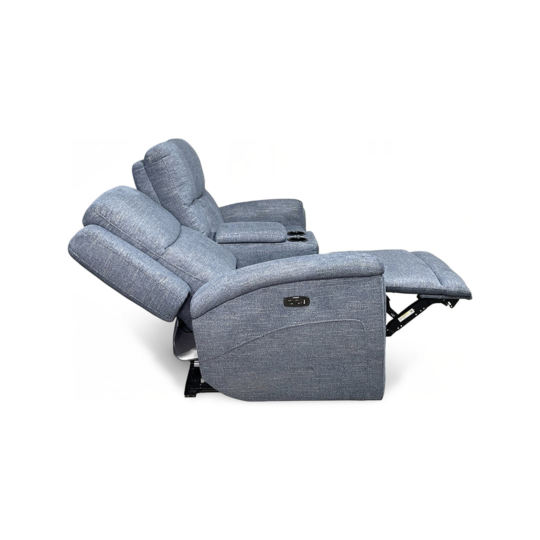 Merritt Power Reclining Loveseat with Console from Kuka Home in Blue Fabric - Reclined position