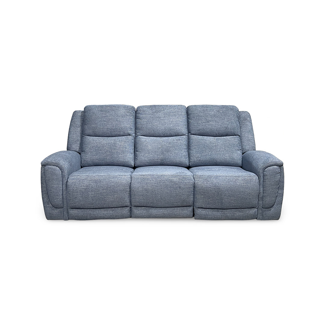 Merritt Power Reclining Sofa from Kuka Home in Blue Fabric with Power Headrest, Power Recline - Reclined position