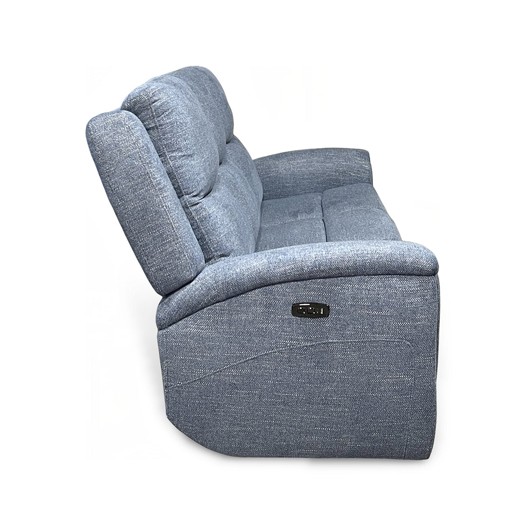 Merritt Power Reclining Sofa from Kuka Home in Blue Fabric with Power Headrest, Power Recline - Reclined position