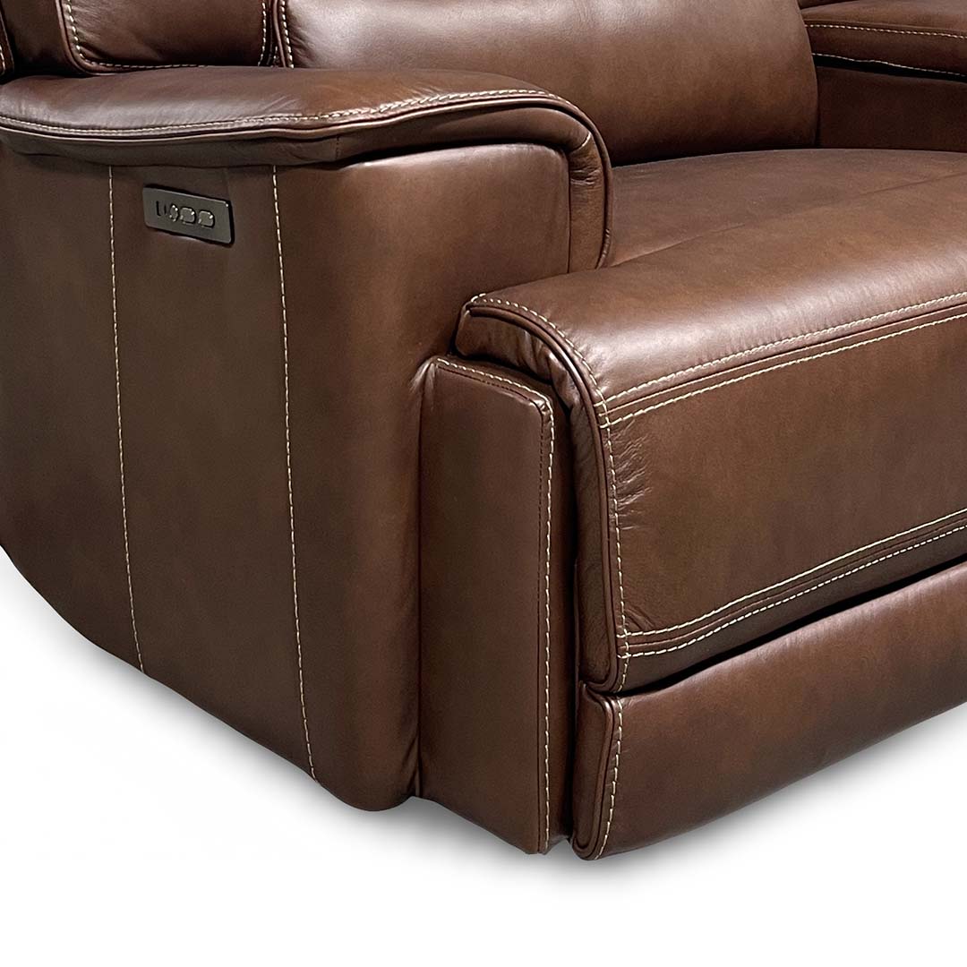 Monique Leather Power Reclining Sectional (6-Piece) from Futura Leather in Brown - Reclined position