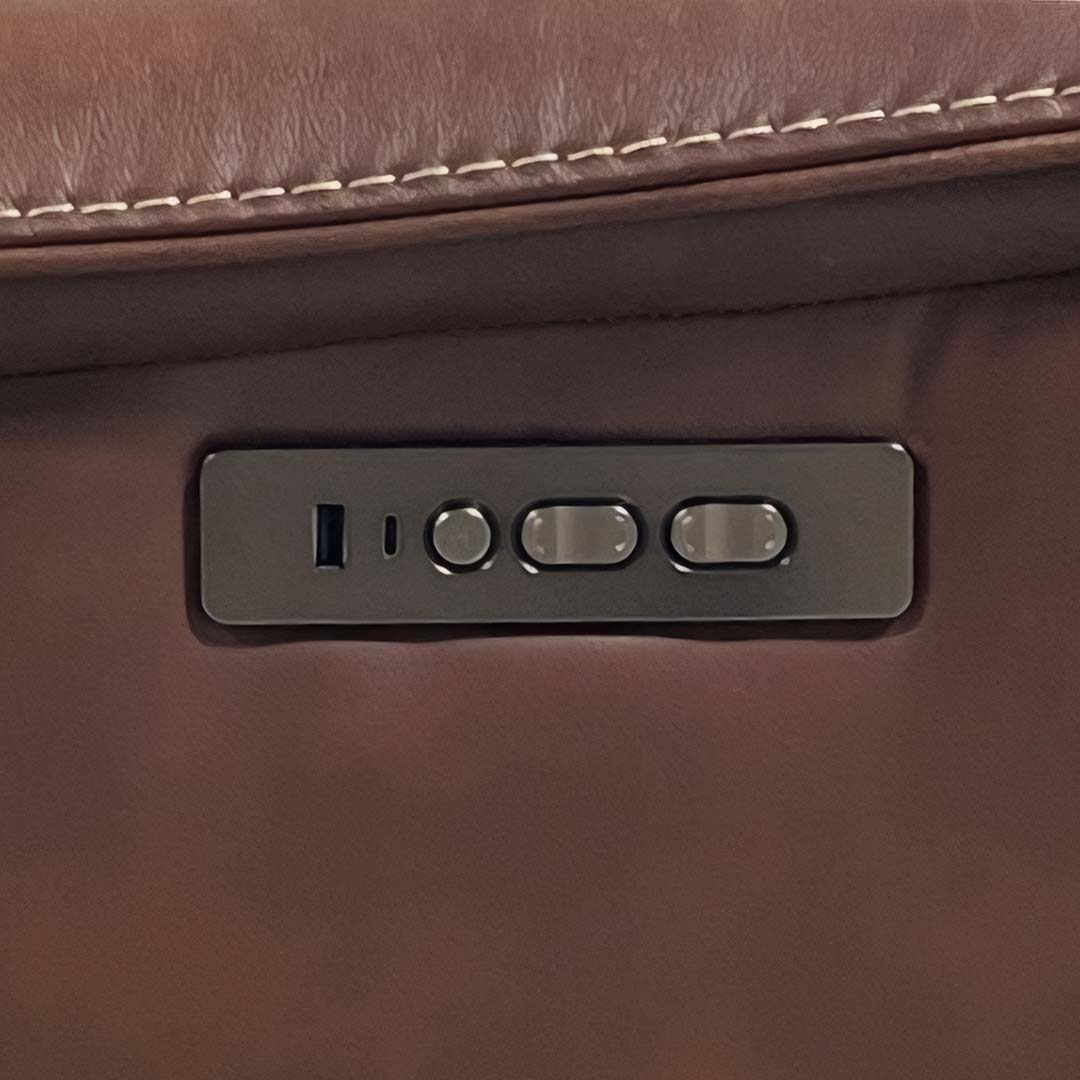 Monique Leather Power Reclining Sectional (6-Piece) from Futura Leather in Brown with Cup Holders, Storage - Reclined position