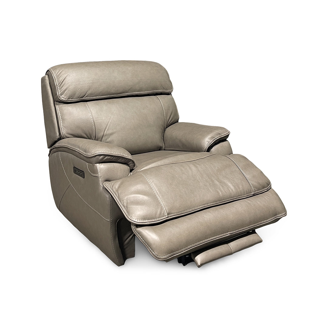 Naples Leather Zero-G Power Recliner from Cheers in Beige with USB Port, Zero Gravity - Reclined position