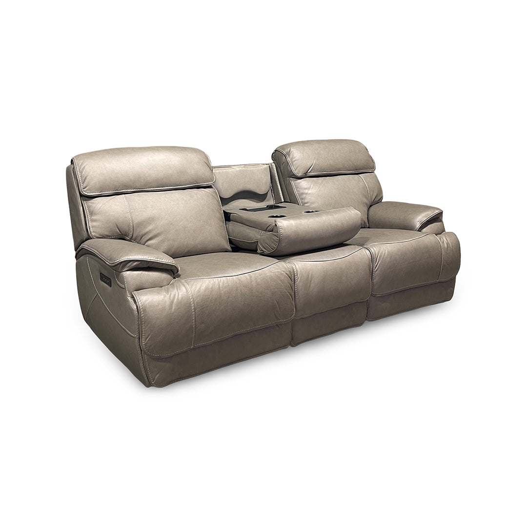 Naples Leather Zero-G Power Reclining Sofa from Cheers in Beige - Reclined position