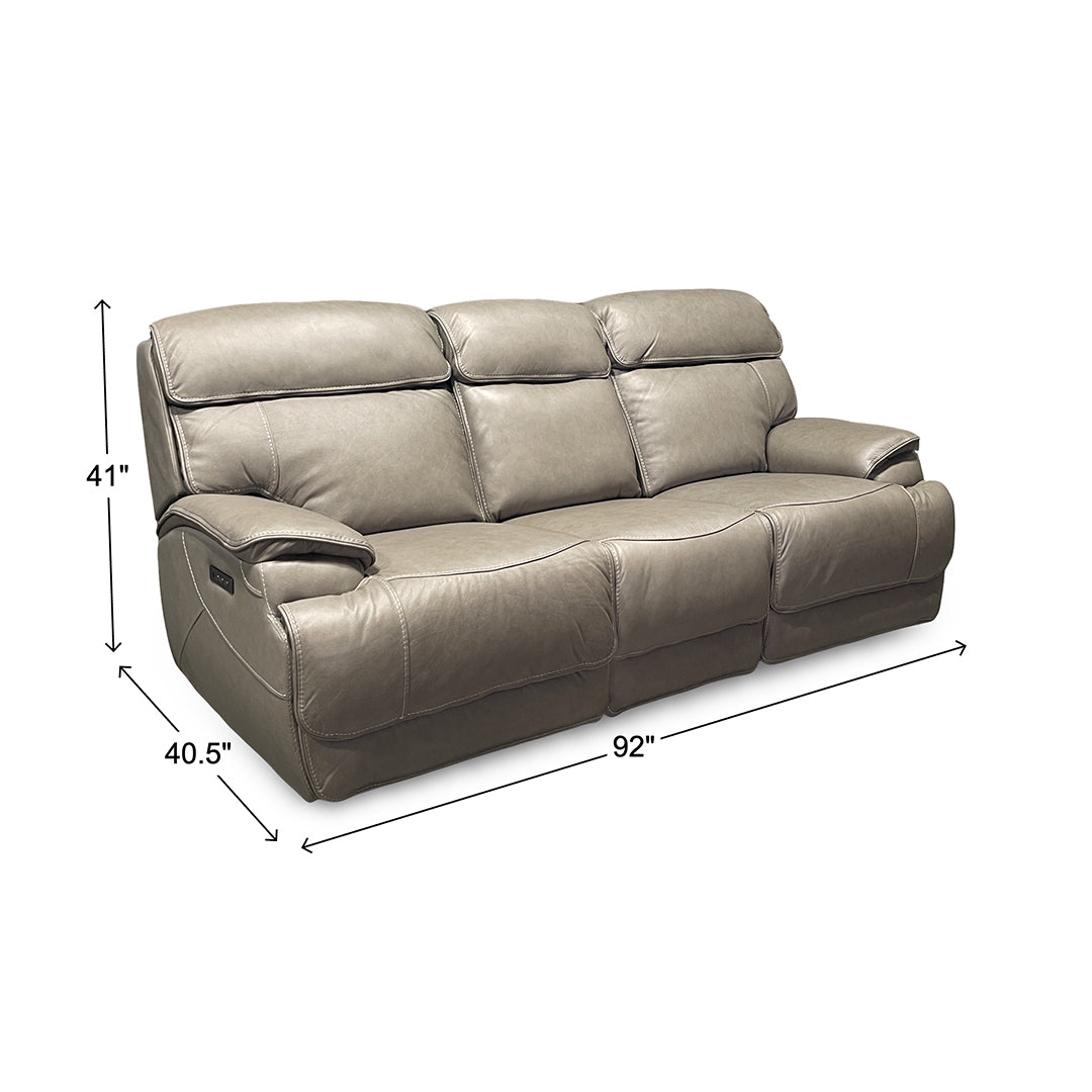 Naples Leather Zero-G Power Reclining Sofa from Cheers in Beige with Drop Down Table, LED Lighting - Reclined position