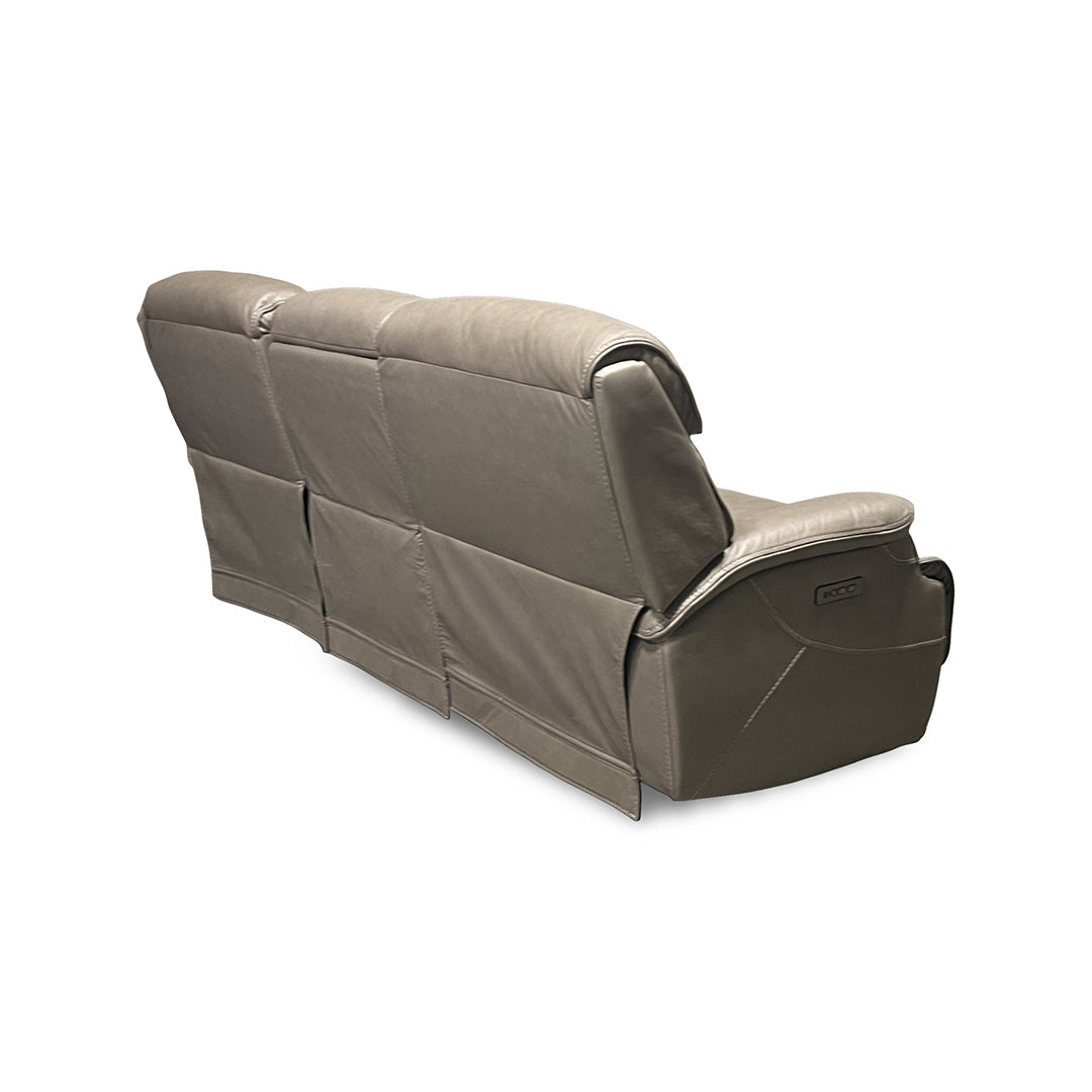 Naples Leather Zero-G Power Reclining Sofa from Cheers in Beige with Drop Down Table, LED Lighting - Reclined position