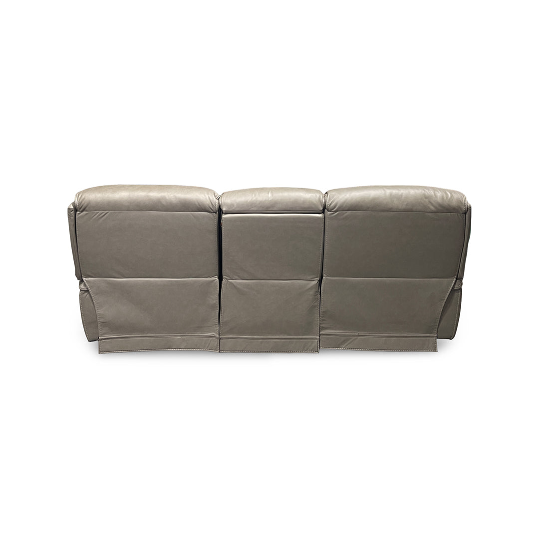 Naples Leather Zero-G Power Reclining Sofa from Cheers in Beige with Drop Down Table, LED Lighting - Reclined position