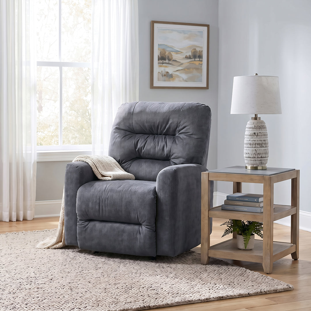 Nika Swivel Glider Recliner from Best Home Furnishings in Gray Polyester, Made in USA - Reclined position