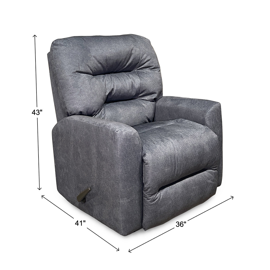 Nika Swivel Glider Recliner from Best Home Furnishings in Gray Polyester, Made in USA - Reclined position
