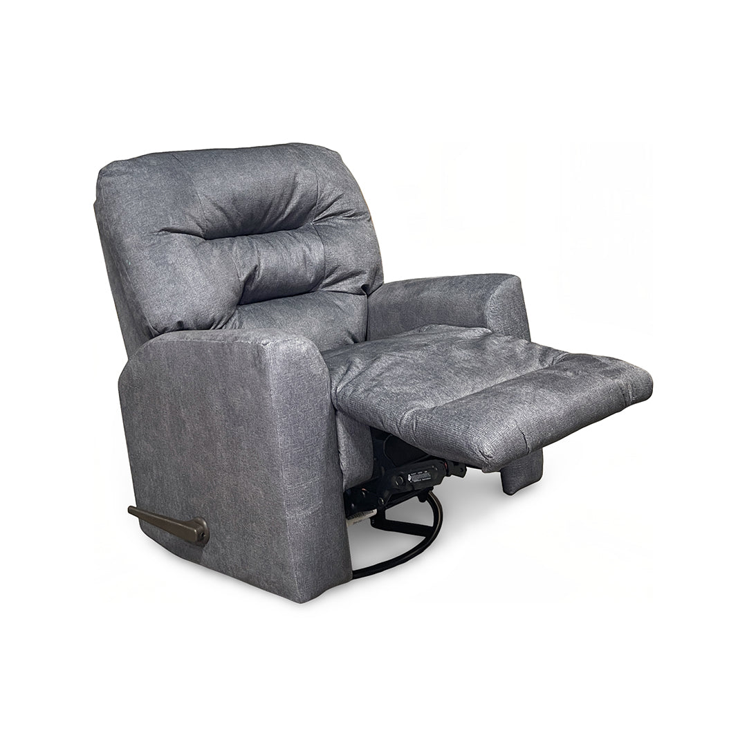 Nika Swivel Glider Recliner from Best Home Furnishings in Gray Polyester with Manual Recline, Swivel Recliner, Made in USA - Reclined position
